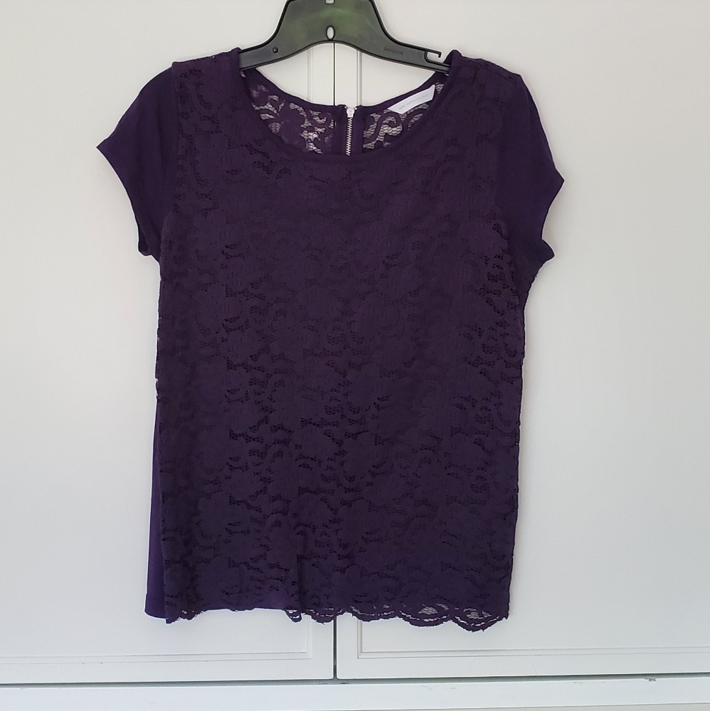 Lace Overlay Short Sleeve Top - Picture 2 of 5